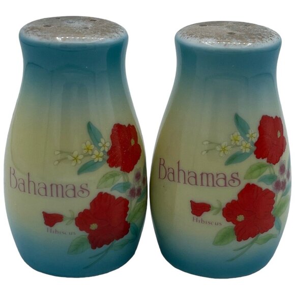 Unbranded Other - Vintage Salt & Pepper Shaker Set Bahamas Red Hibiscus Floral Souvenir